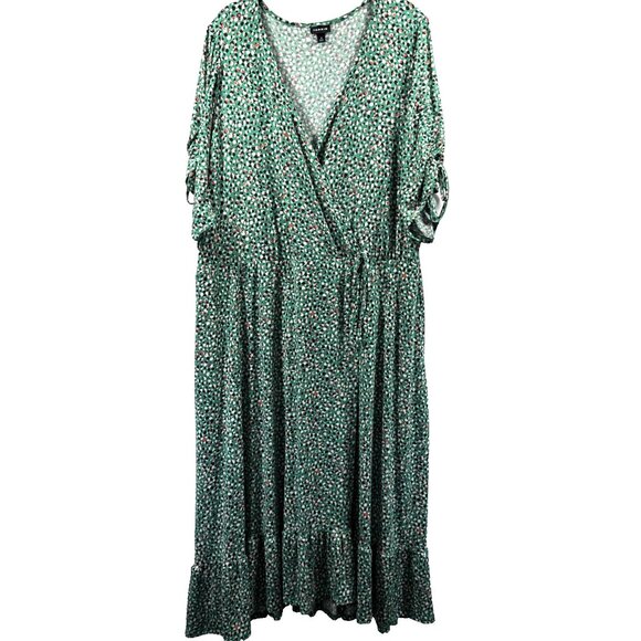 torrid Dresses & Skirts - Torrid Women's Midi Dress Plus 4X Green Tiered Bohemian V Neck Slinky Ruched Slv